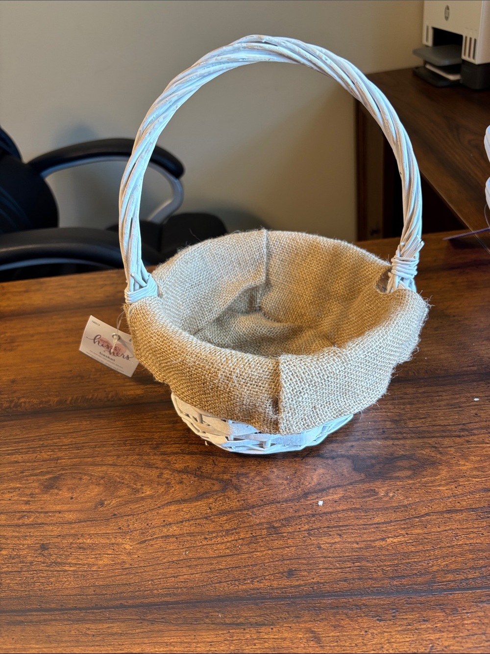Rustic White Wicker Basket with Burlap Liner - Home Accents